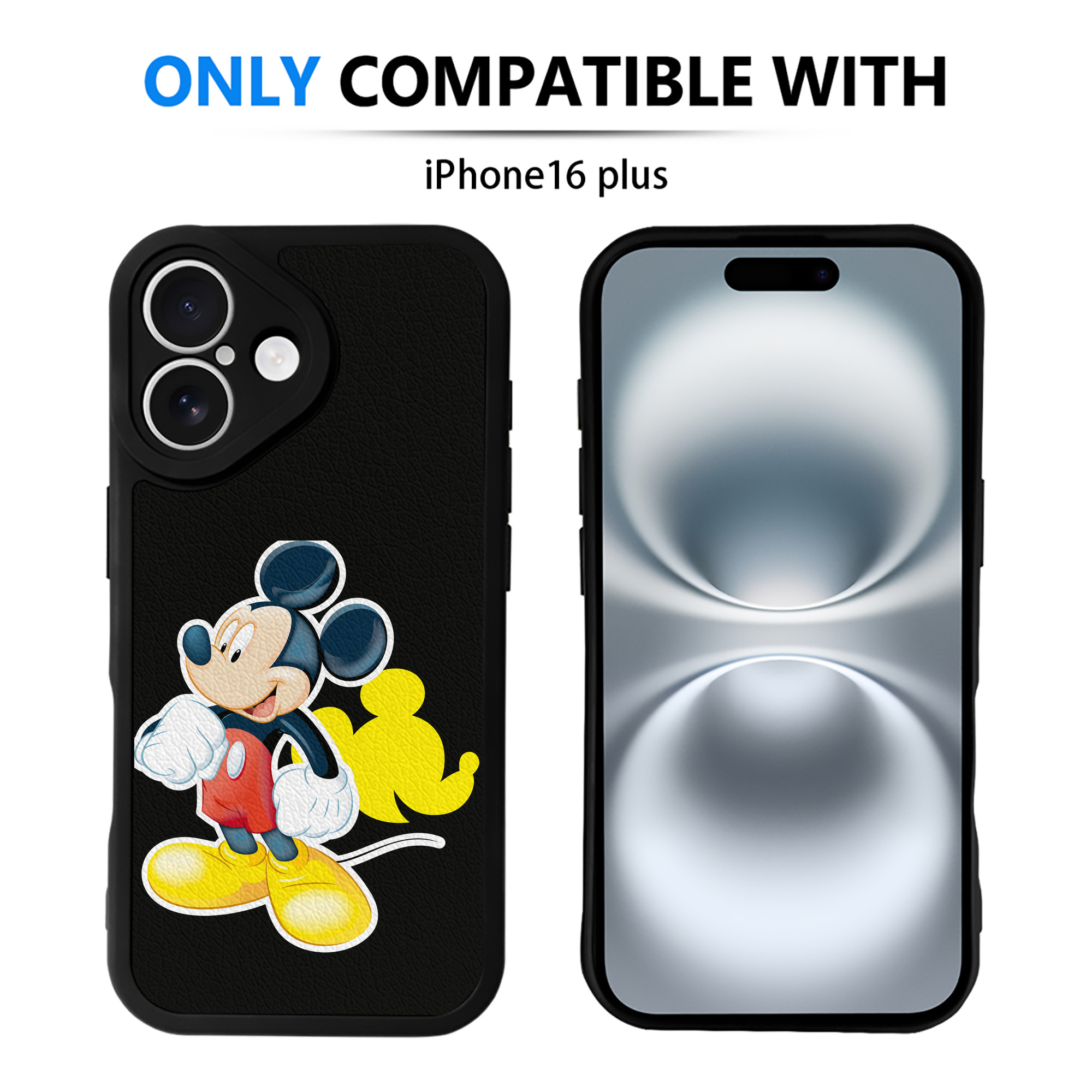 （画像用） ミッキーマウス Mickey Mouse 【iPhone 16シリーズ対応】シリコンスマホケース（レザー調） 材質：シリコン